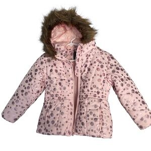 R 1881 by S Rothschild Little Girls Polka Dot Puffer Coat Faux Fur Trim Jacket